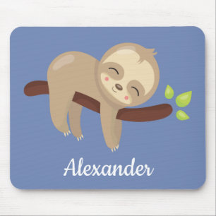 Mousepad Lã-branca na árvore Kawaii - Ilustração animal azu