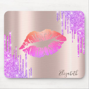 Mousepad Lábios Brilhantes da Moda Rosa Dourado Brilho Gote