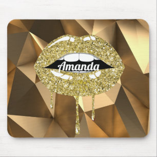Mousepad Lábios Brilhantes Luxo Beleza Dourado Gotejando Go