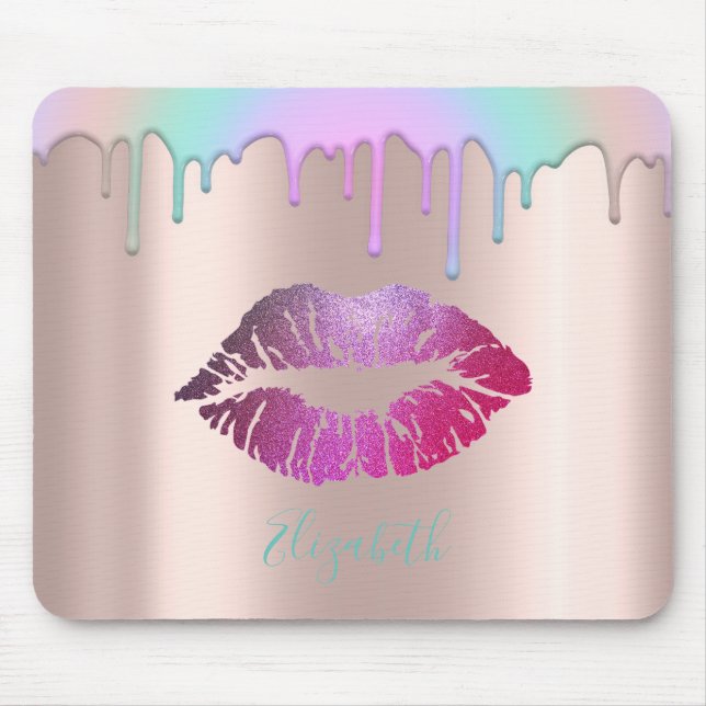 Mousepad Lábios Brilhantes na Moda Chuva de Cores  (Frente)