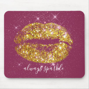 Mousepad Lábios chiques cor-de-rosa Dourados da faísca