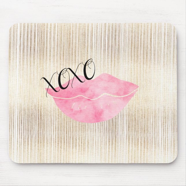 Mousepad Lábios de Aquarela Rosa XOXO (Frente)