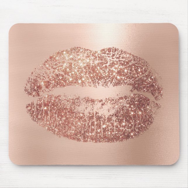 Mousepad Lábios de Bela Menina Glitter Dourada Beija-se Ros (Frente)