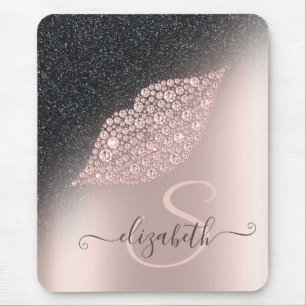 Mousepad Lábios de Diamantes Brilho Ombre Dourado Rosa