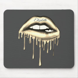 Mousepad Lábios Dourados Adoráveis de Colagem Metálica