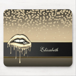 Mousepad Lábios Elegantes Dourados Metálicos Gotejando Diam