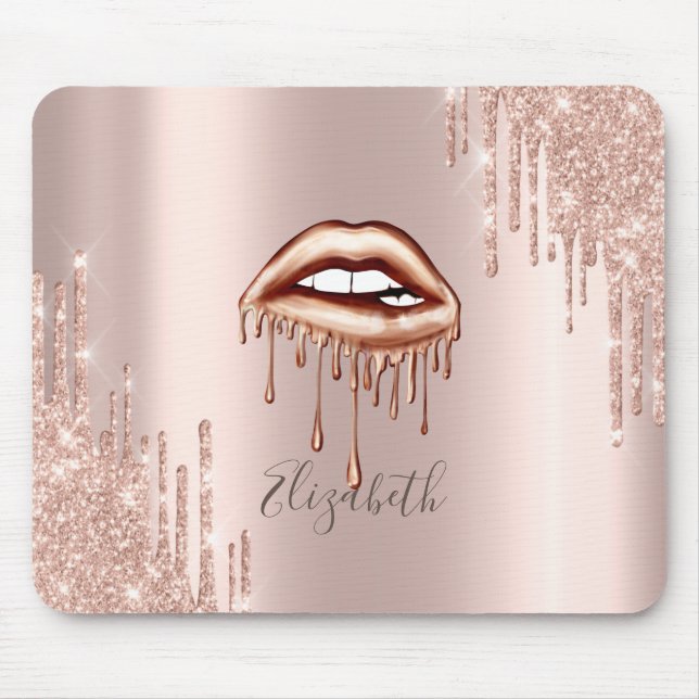 Mousepad Lábios Gotejantes Metálicos, Gotas de Brilho em Ro (Frente)