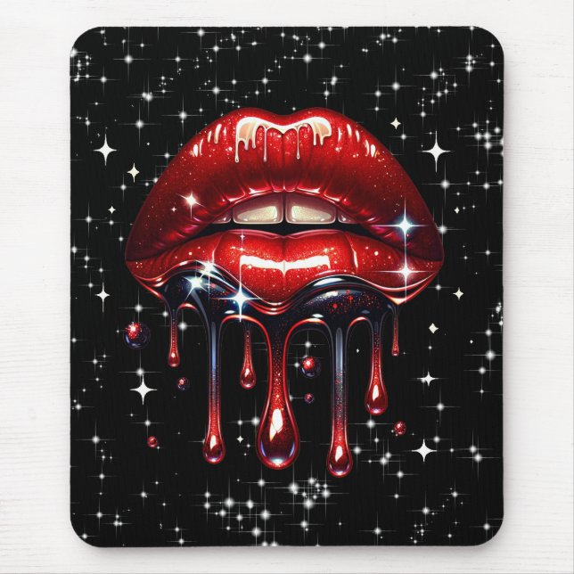 Mousepad Lábios Vermelhos Derrubando Glitter Sparkle (Frente)