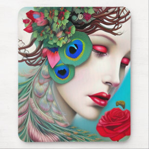 Mousepad Lábios vermelhos e Rosa de Peacock