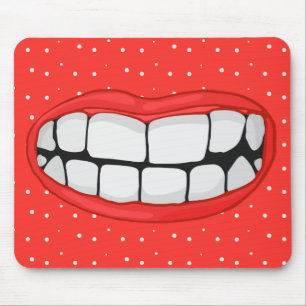 Mousepad lábios vermelhos sorriem com dentes grandes