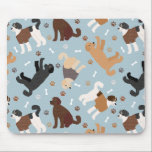Mousepad Labradoodle / Goldendoodle Bones and Paws<br><div class="desc">Cute Labradoodle / Goldendoodle dogs sit and stand and rollover with cream, apricot, chocolate, black and parti coats with scattered dog bones and pawprints pattern.</div>