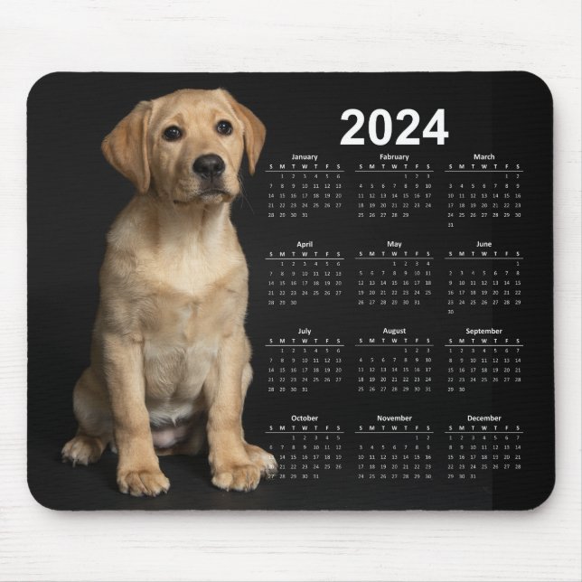 Mousepad Labrador Amarelo Belo Calendário de 2024 (Frente)