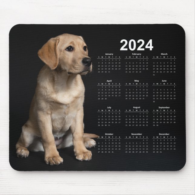Mousepad Labrador Amarelo Belo Calendário de 2024 (Frente)