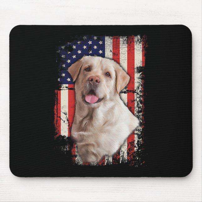 Mousepad Labrador Amarelo Labs Patriótico Americano Bandeir (Frente)
