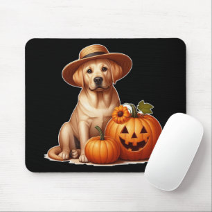 Mousepad Labrador Amarelo Puppy Vestindo Chapéu com Pumpkin
