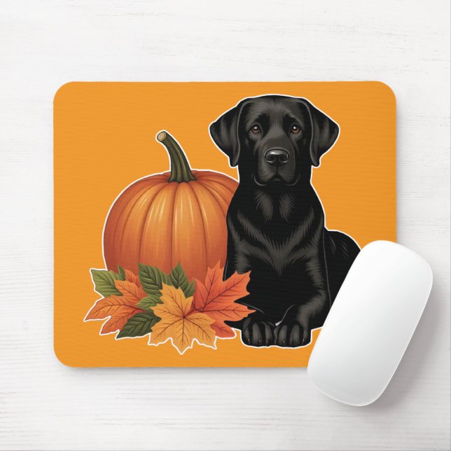 Mousepad Labrador Negro com Folhas de outono e Abóbora (Com mouse)