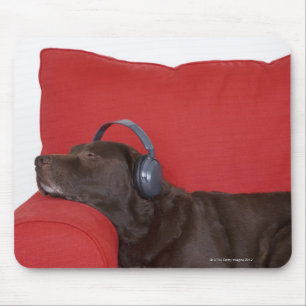 Mousepad Labrador que veste os fones de ouvido que