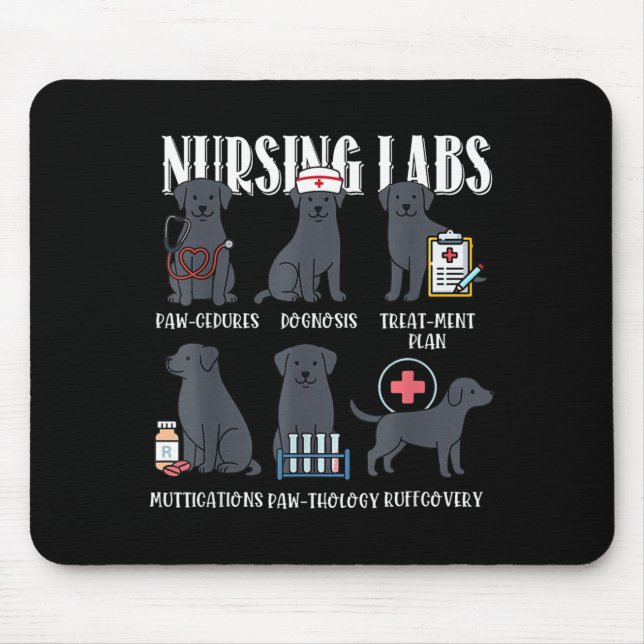 Mousepad Labs de Enfermagem Cachorro Preto Paw-Cedures Hall (Frente)