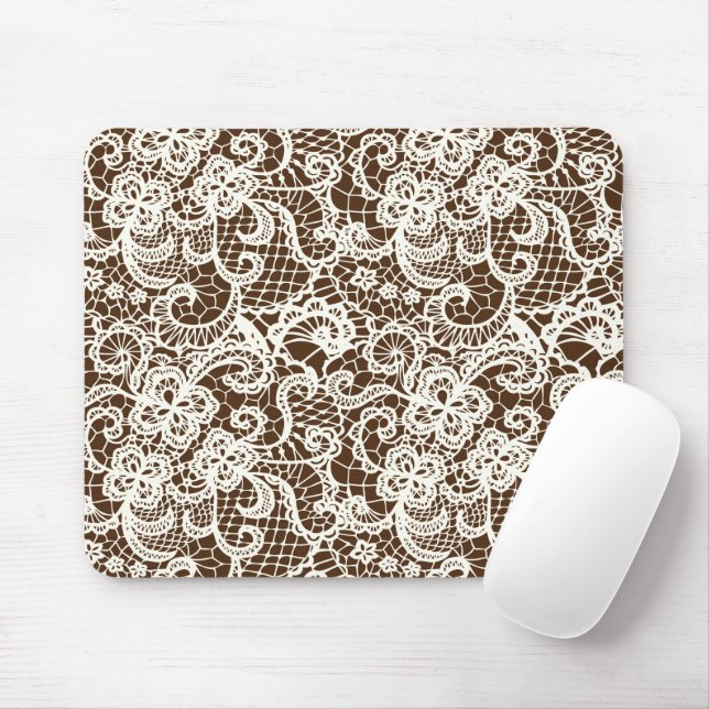 Mousepad Lace Branco Desligado No Suporte De Mouse Marrom (Com mouse)