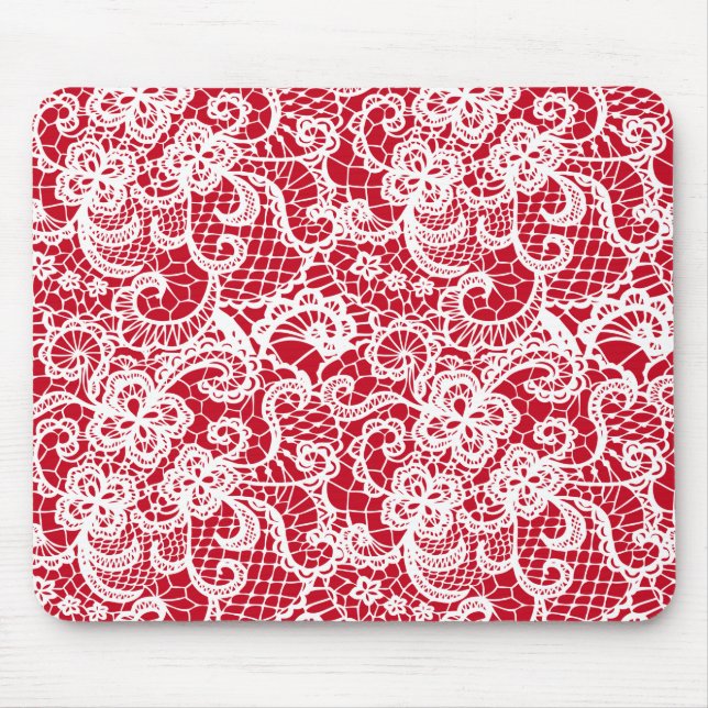Mousepad Lace Branco Em Vermelho (Frente)