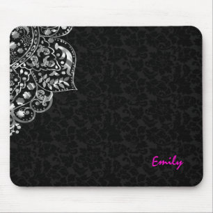 Mousepad Lace de Vintagem Metálica Elegante Preto Damasco S