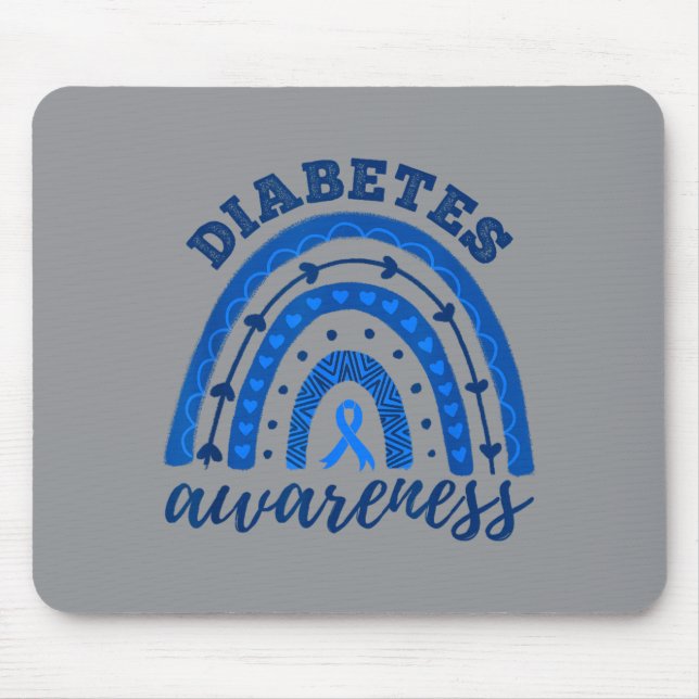 Mousepad Laço Azul Arco-íris Conscientização sobre Diabetes (Frente)