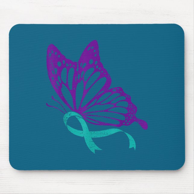 Mousepad Laço Azul e Roxo de Conscientização sobre Prevençã (Frente)