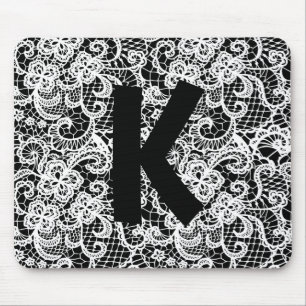 Mousepad Laço Branco em Preto com Monograma