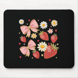 Mousepad Laço Coquete de Fruta de Morango Floral Feminino
