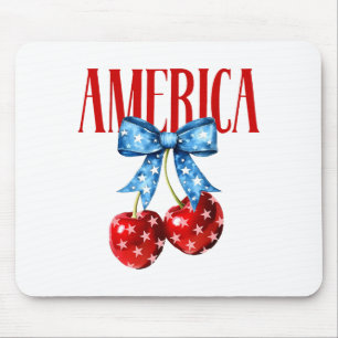 Mousepad Laço de Cereja Coquete Americana Bandeira Patrióti