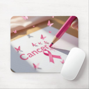 Mousepad Laço de Conscientização do Câncer de Mama e Borbol