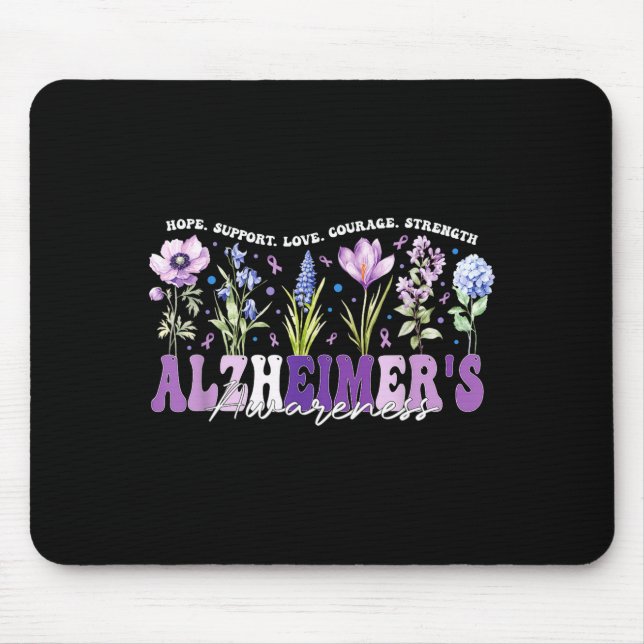 Mousepad Laço de Flores Roxas Apoia Conscientização do Alzh (Frente)