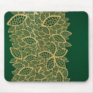 Mousepad Laço dourado da folha no fundo verde