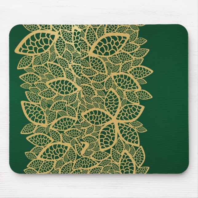 Mousepad Laço dourado da folha no fundo verde (Frente)
