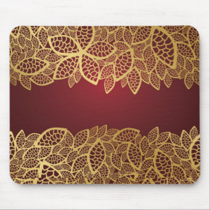 Mousepad Laço dourado da folha no fundo vermelho