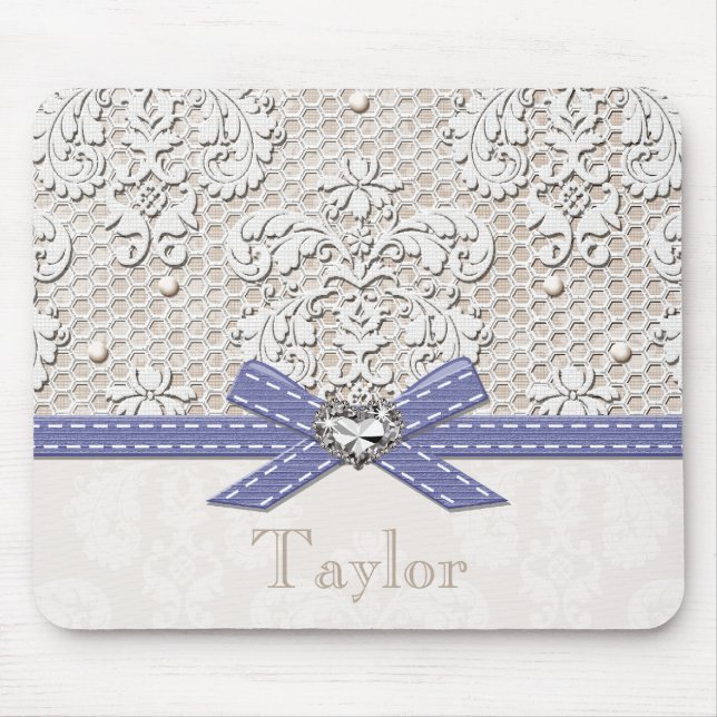 Mousepad Laço e pérolas roxos do vintage (Frente)