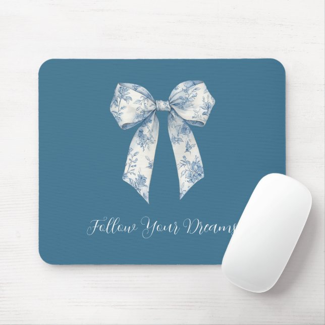 Mousepad Laco Floral Branco Azul (Com mouse)
