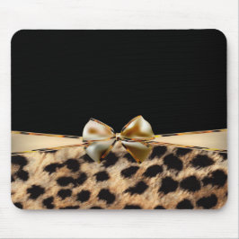 Mousepad Laço Preto e Dourado Estampa de Leopardo Guepardo
