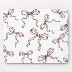 Mousepad Laços de fita rosa na moda fofa delineados em pret