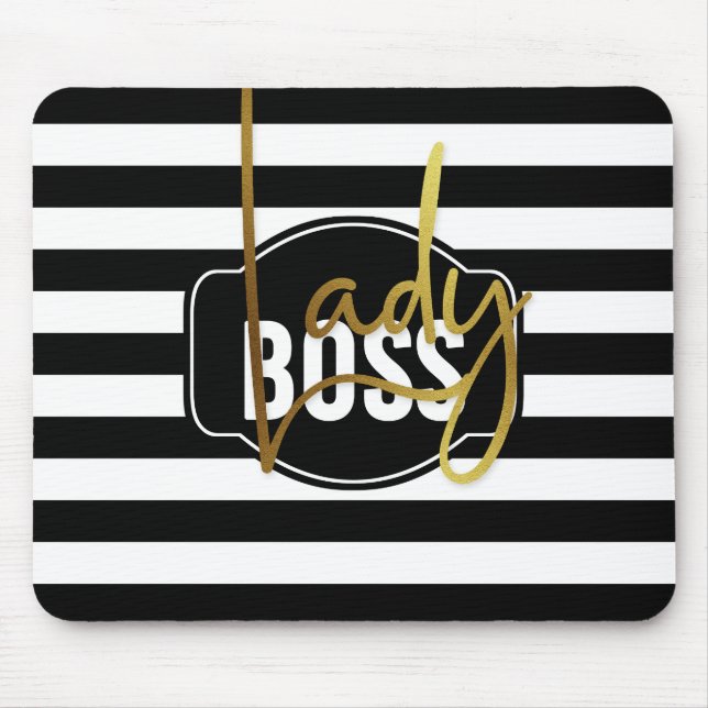 Mousepad Lady Boss - Bocal Preto-Branco e Dourado (Frente)