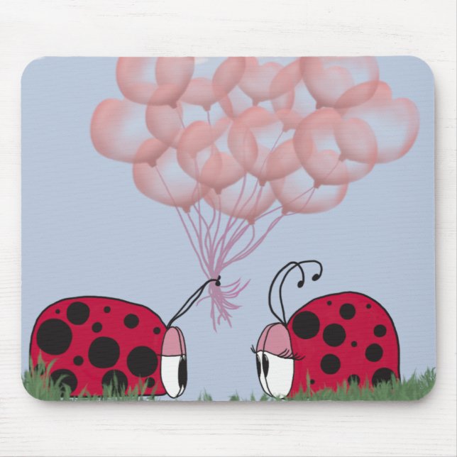 Mousepad Ladybug Adorável Com Buquê De Balão Rosa Bonito (Frente)