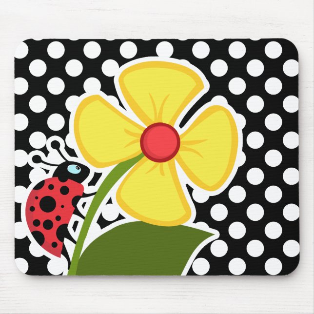 Mousepad Ladybug em Bolinhas Pretas e Brancas (Frente)