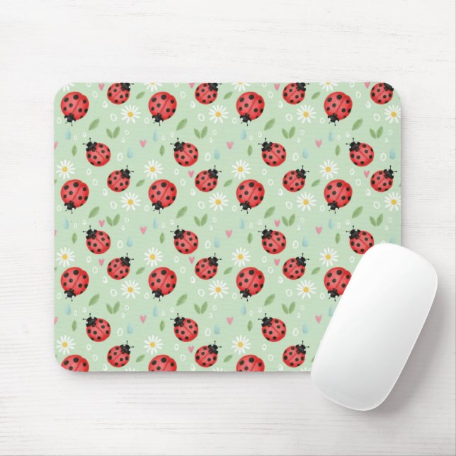 Mousepad Ladybug Flower Pattern (Com mouse)