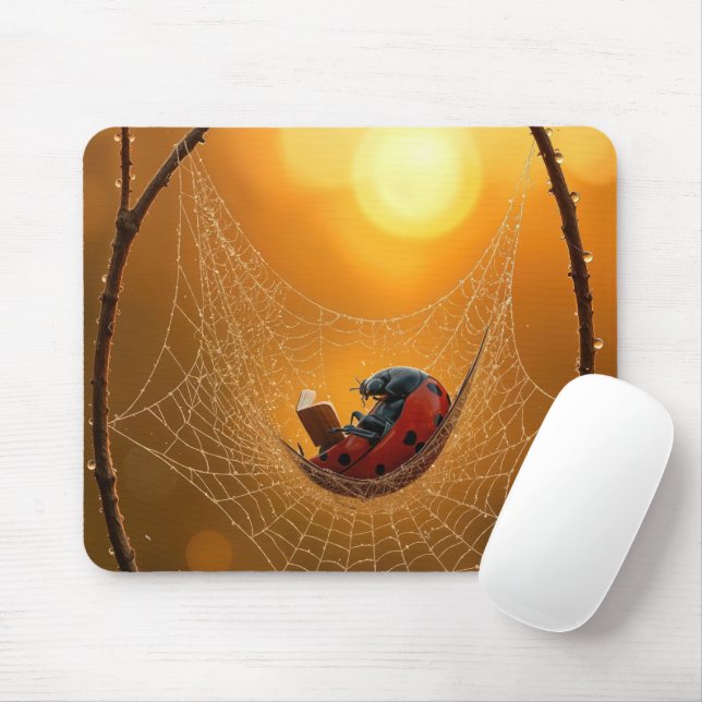 Mousepad Ladybug in a Spider Web Hammock (Com mouse)