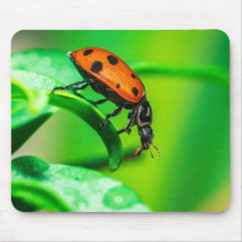 Mousepad Ladybug on Leaf – Macro Nature Photo Art Print