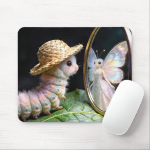 Mousepad Lagarta Difusa Olhando para uma Borboleta Fada