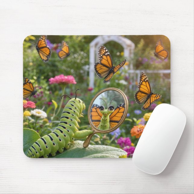 Mousepad Lagarta Sonhando em Ser uma Borboleta (Com mouse)