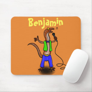 Mousepad Lagarto engraçado cantando com desenhos de microf