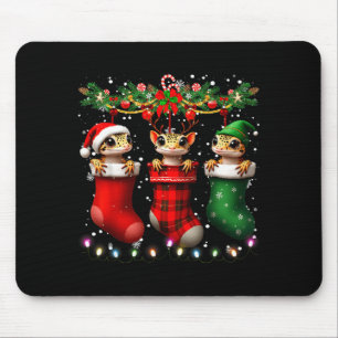 Mousepad Lagarto Leopardo em Meias de Natal Luzes Lagarto L