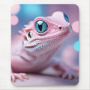 Mousepad Lagarto Rosa Bonito com Olhos Azuis Grandes